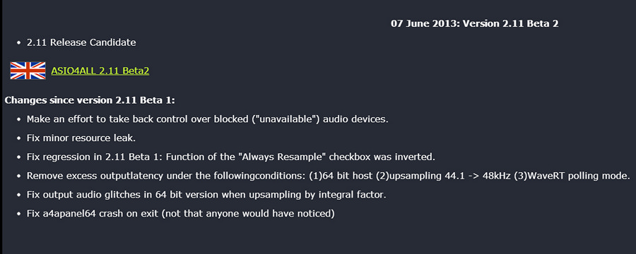 ASIO4ALL 的官方網站,早前剛推出更新版本。